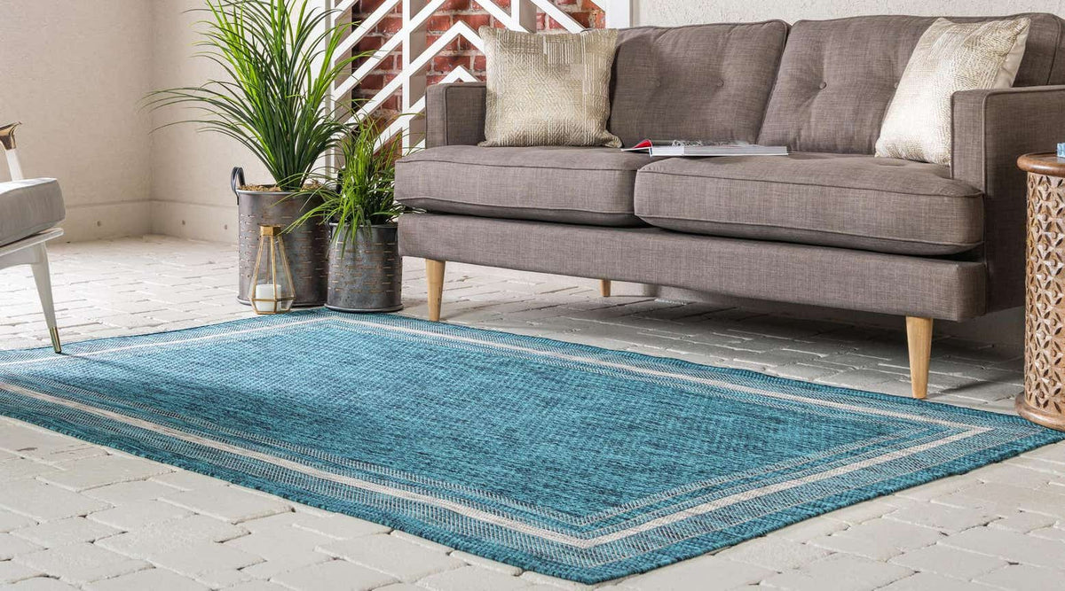 Rechteck Outdoor Teppich Tulum Outdoor in Blaugrün von Hadorn™ - Lifestyle Image