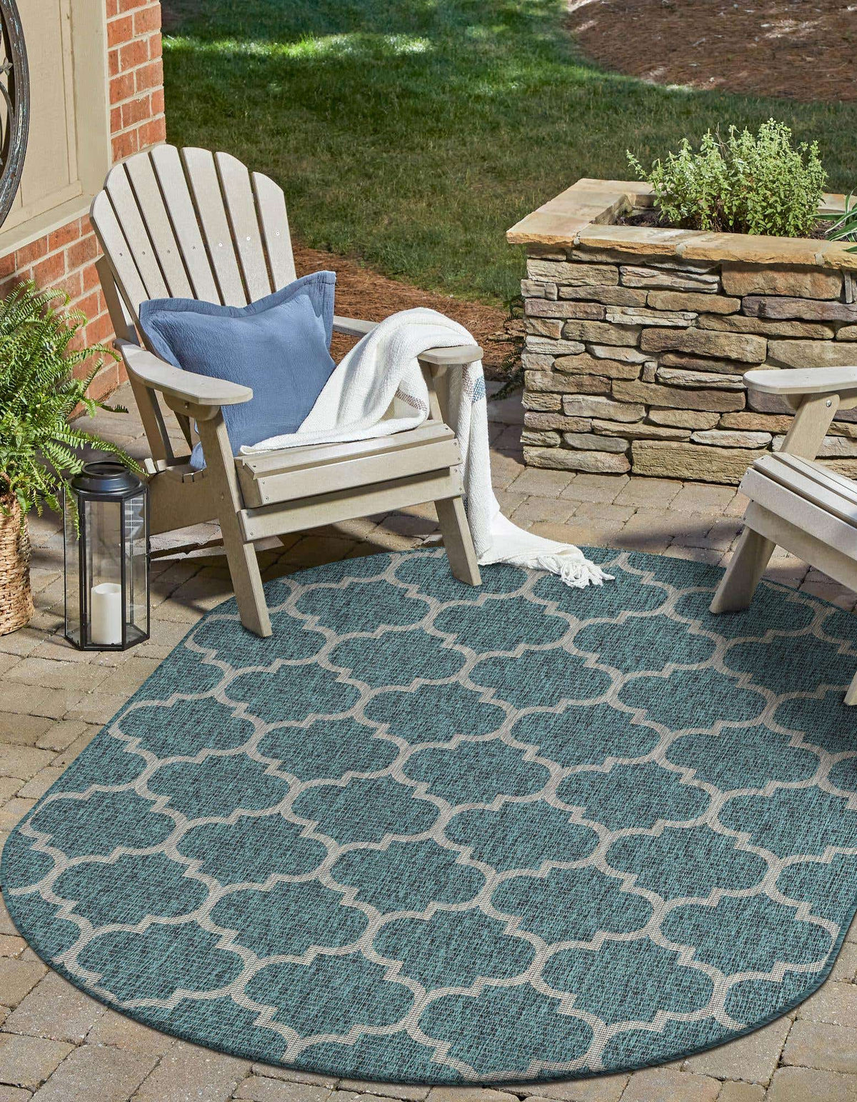 Oval Outdoor Teppich Tulum Outdoor in Blaugrün von Hadorn™ - Lifestyle Image