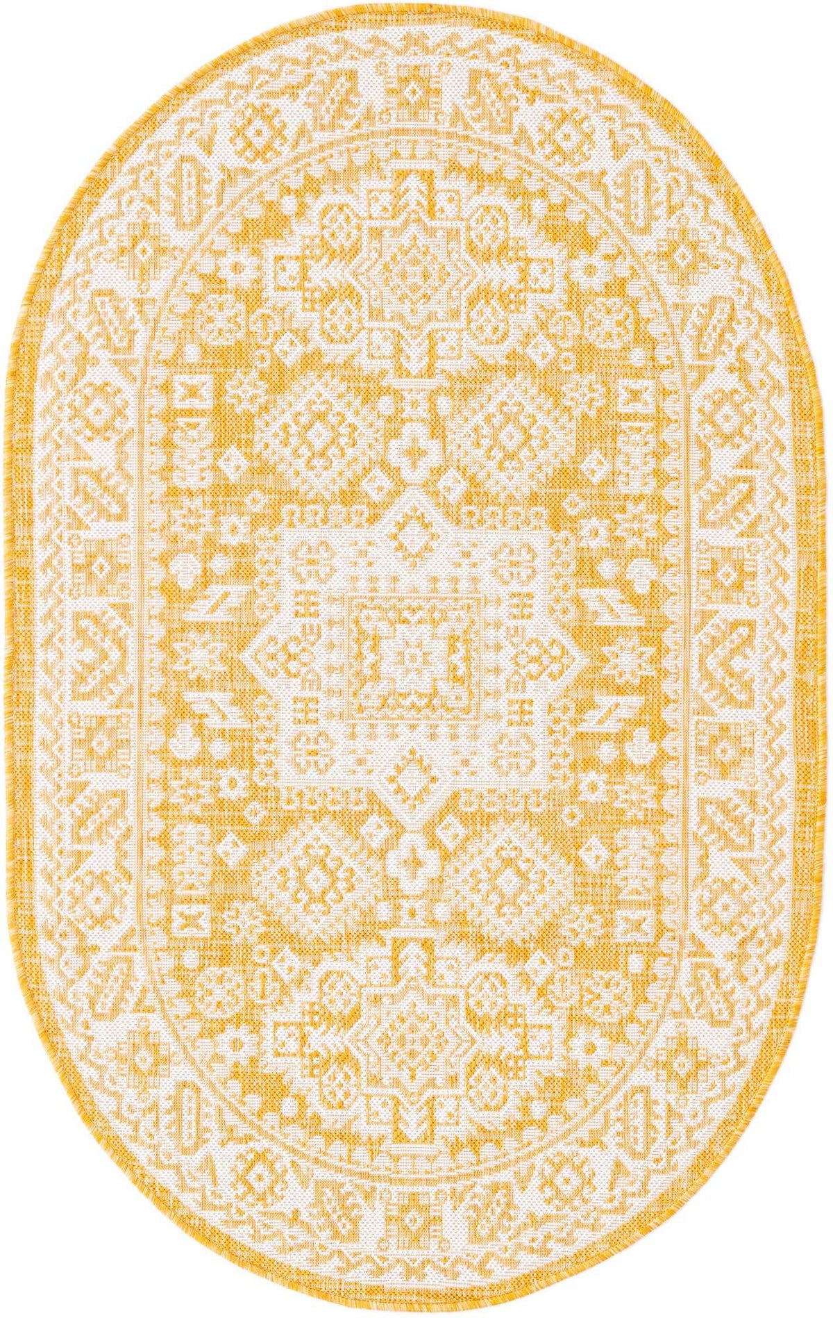 Oval Outdoor Teppich Tulum Outdoor in Gelb von Hadorn™ - Lifestyle Image