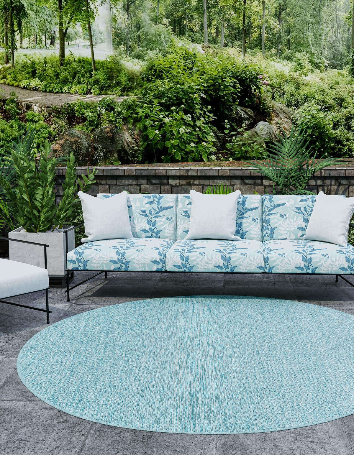 Rund Outdoor Teppich Tulum Outdoor in Aquamarin von Hadorn™ - Lifestyle Image