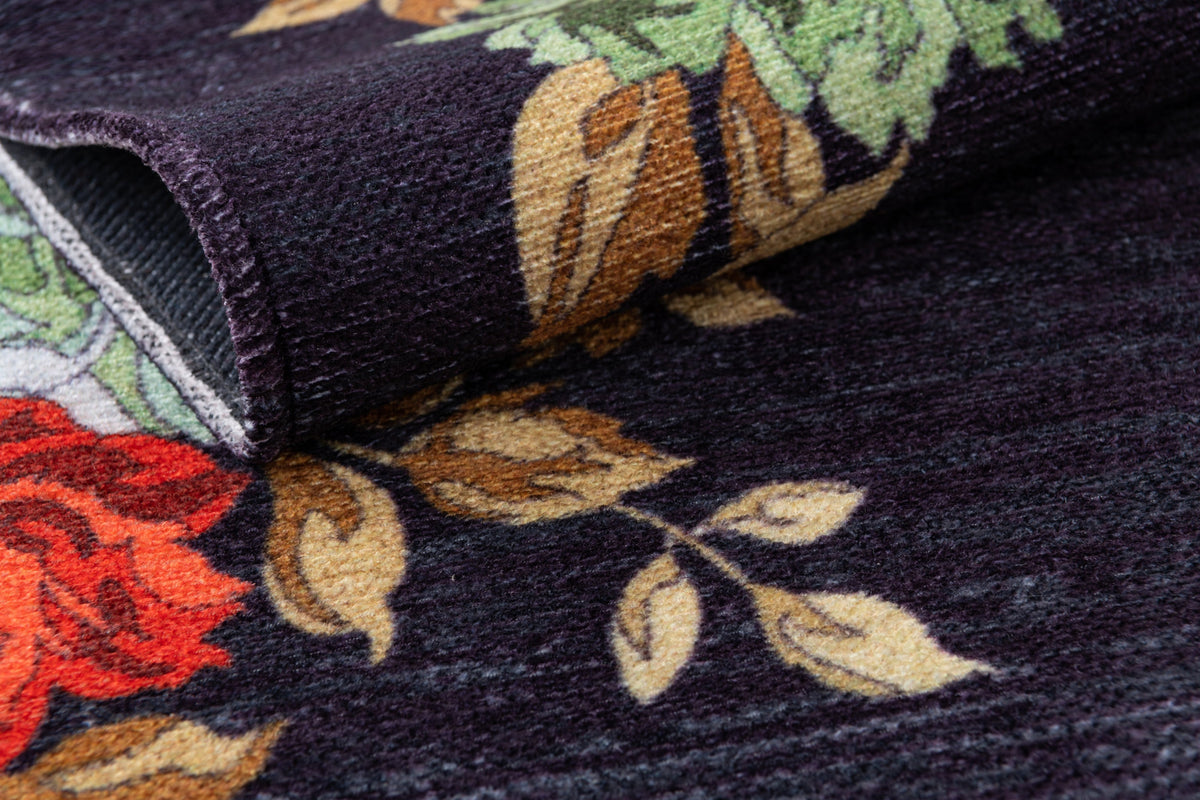 Rechteck Teppich Kriens Floret in Schwarz von Hadorn™ - Lifestyle Image