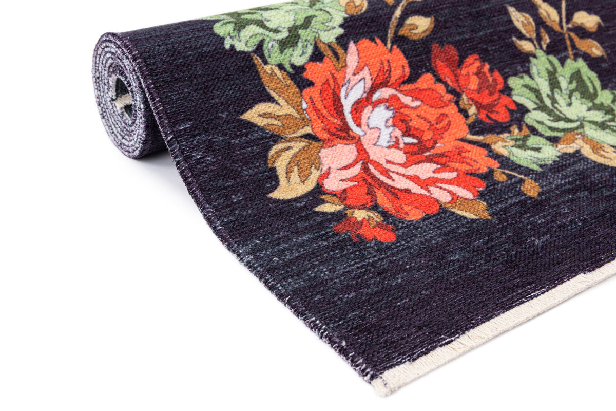 Rechteck Teppich Kriens Floret in Schwarz von Hadorn™ - Lifestyle Image