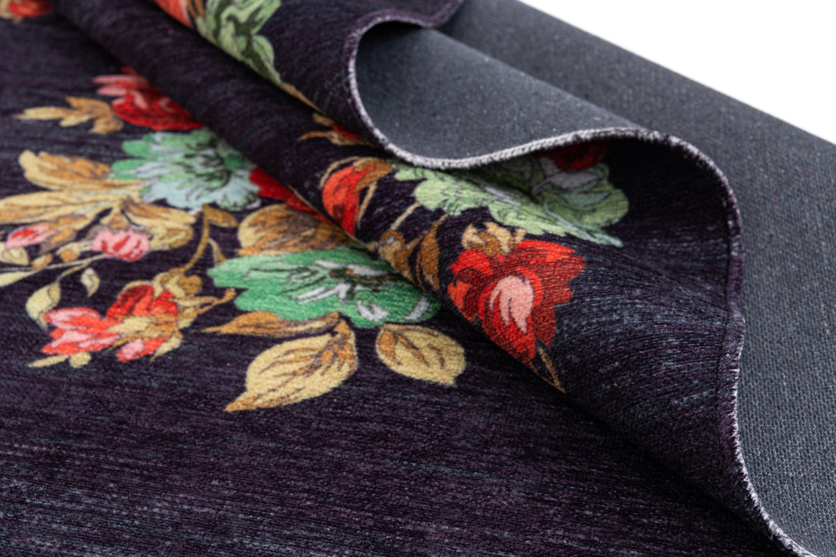 Rechteck Teppich Kriens Floret in Schwarz von Hadorn™ - Lifestyle Image