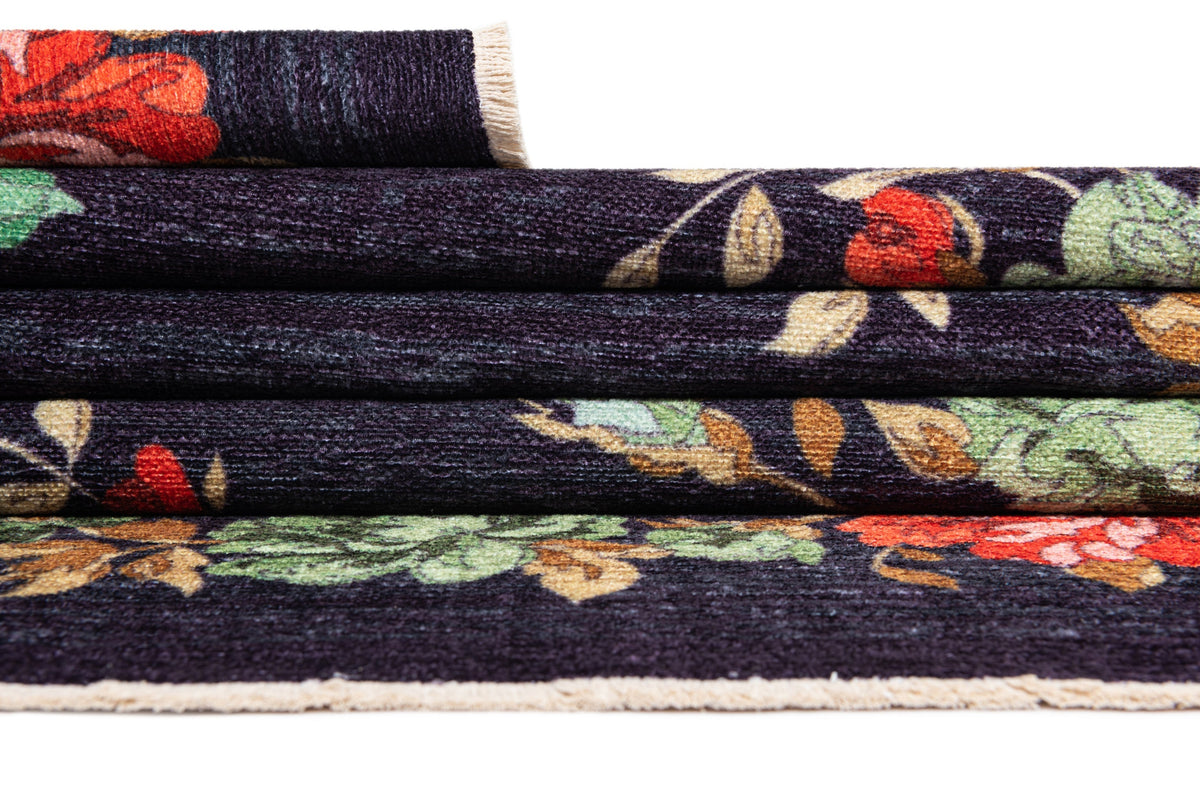 Rechteck Teppich Kriens Floret in Schwarz von Hadorn™ - Lifestyle Image