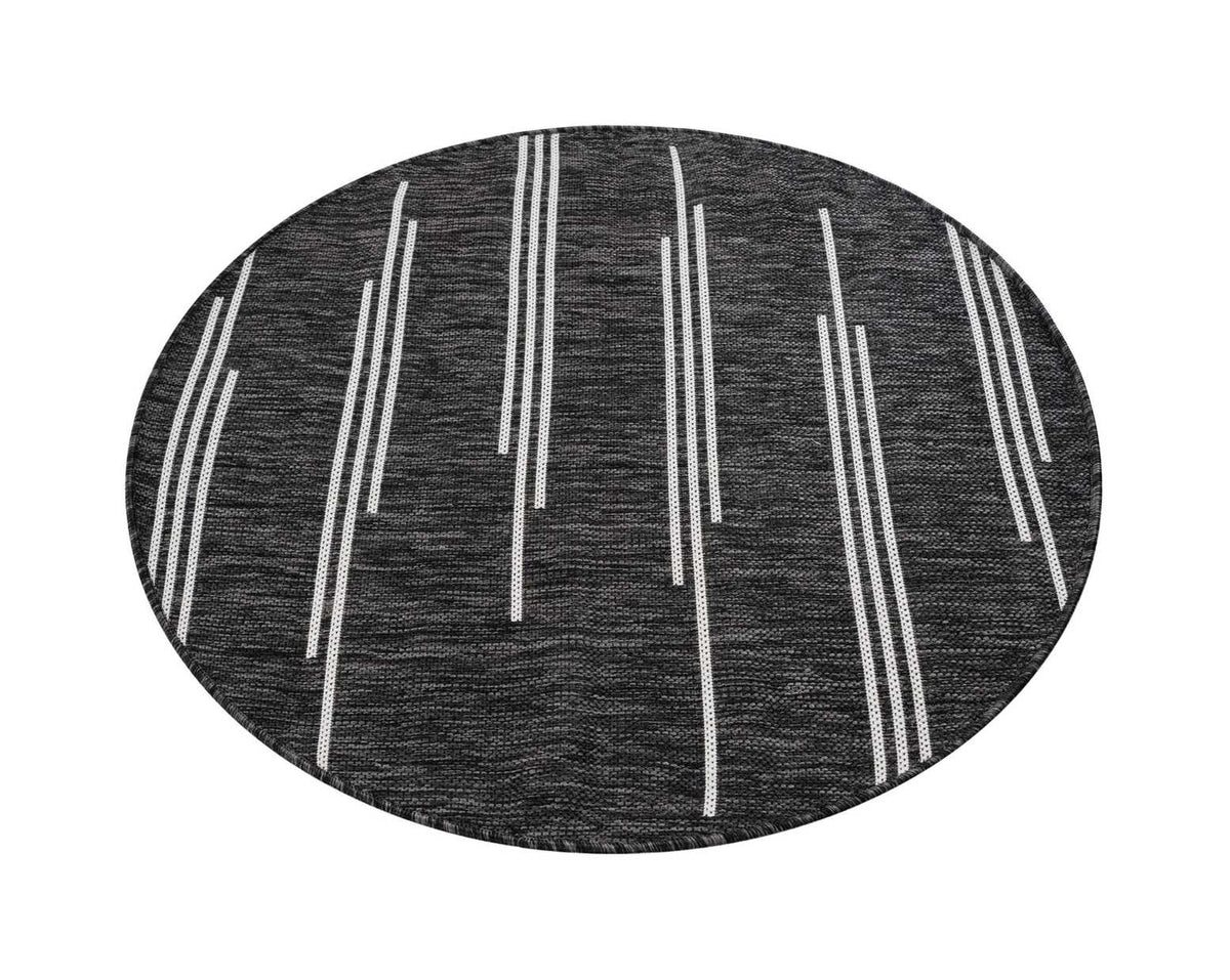 Rund Outdoor Teppich Tulum Outdoor in Schwarz und Weiss von Hadorn™ - Lifestyle Image