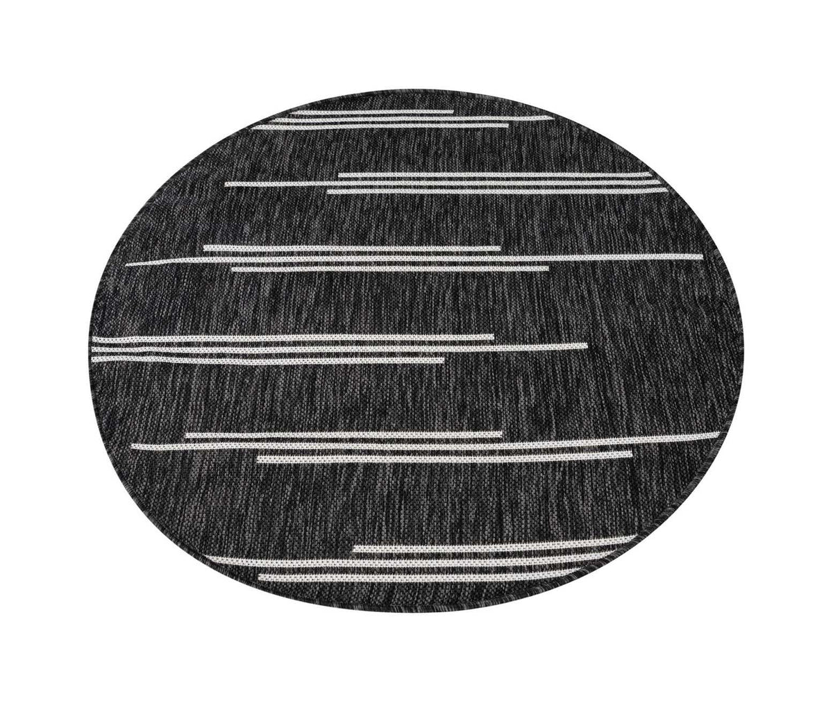 Rund Outdoor Teppich Tulum Outdoor in Schwarz und Weiss von Hadorn™ - Lifestyle Image