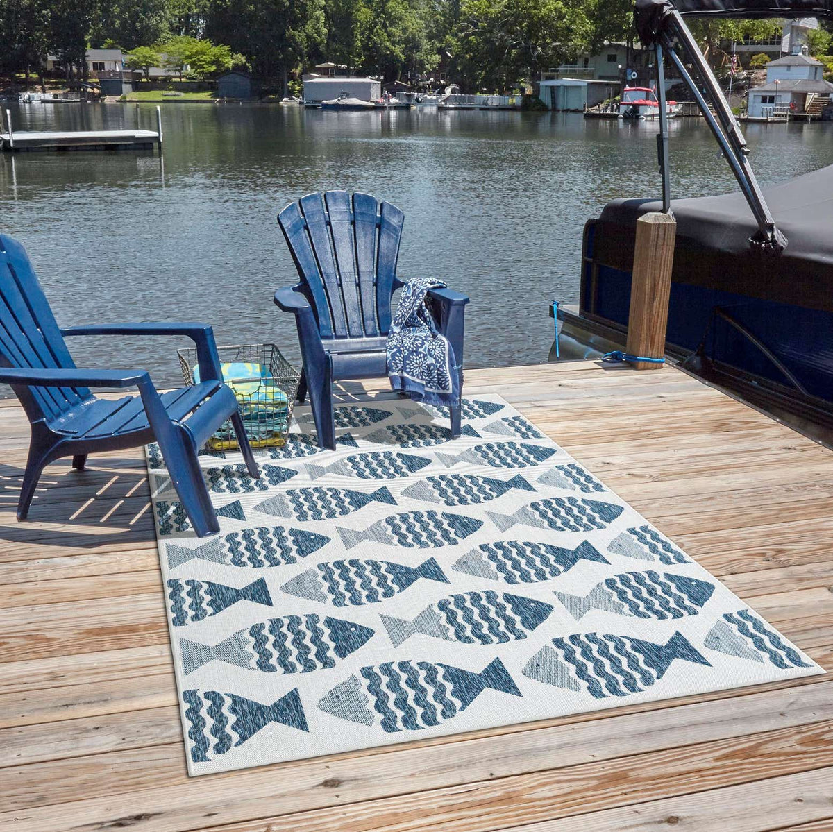 Rechteck Outdoor Teppich Tulum Outdoor in Marineblau von Hadorn™ - Lifestyle Image
