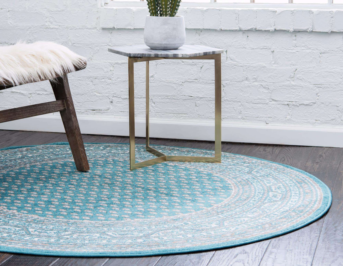 Rund Teppich Tribeca in Türkis von Hadorn™ - Lifestyle Image